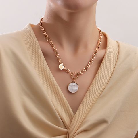Elegant Cross Circle Alloy Metal Button Women's Pendant Necklace