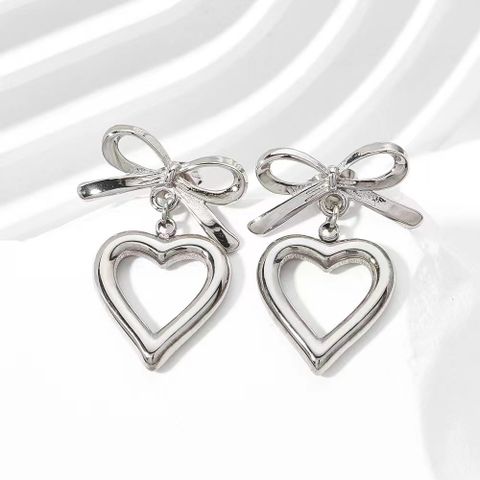 1 Pair Simple Style Heart Shape Bow Knot Plating Alloy Earrings