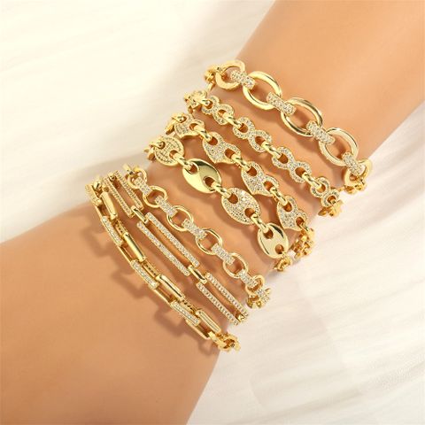 Casual Elegant Geometric Copper Zircon Bracelets Necklace 1 Piece