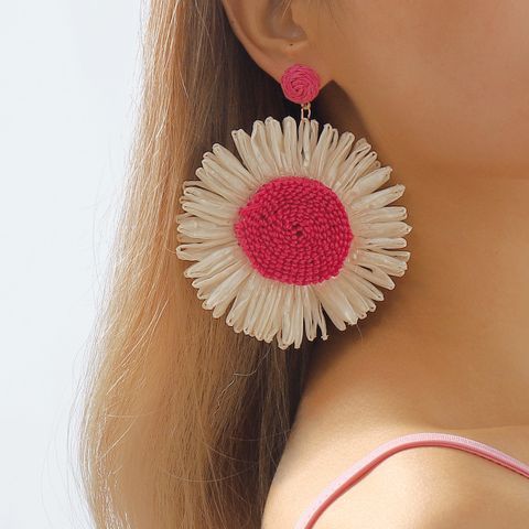 1 Pair Casual Simple Style Flower Raffia Iron Drop Earrings