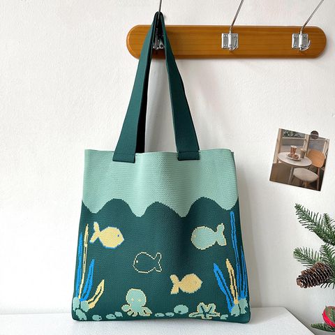 Women's Large Polyester Cartoon Carp Cute Open Handbag