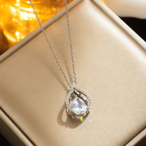 Elegant Simple Style Water Droplets 304 Stainless Steel Copper Zircon Pendant Necklace 1 Piece