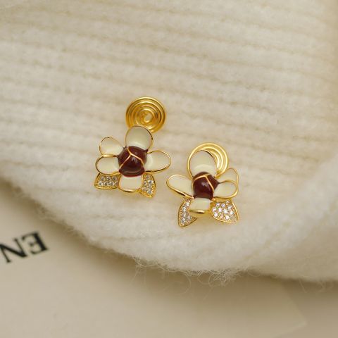 1 Pair Sweet Flower Inlay Copper Zircon 18K Gold Plated Ear Studs