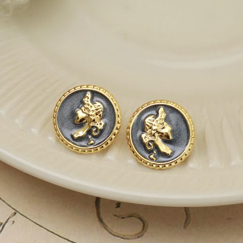 1 Pair Vintage Style Human Round Copper 18K Gold Plated Ear Studs