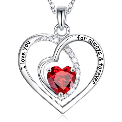 Sterling Silver Elegant Heart Shape Solid Color Plating Inlay Zircon Pendant Necklace