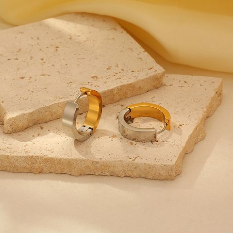 1 Pair Elegant Simple Style Color Block Polishing Plating Stainless Steel 18k Gold Plated Hoop Earrings