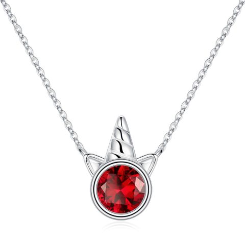 Sterling Silver Elegant Unicorn Solid Color Inlay Zircon Pendant Necklace