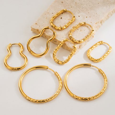 1 Pair Casual Classic Style Round Gourd Stainless Steel 18K Gold Plated Hoop Earrings