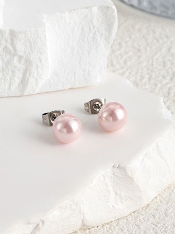1 Pair Elegant Solid Color Inlay Stainless Steel Shell Artificial Pearls Shell Ear Studs