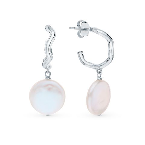 1 Pair Elegant Round Inlay Sterling Silver Pearl White Gold Plated Drop Earrings
