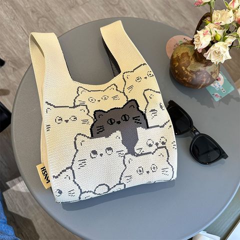 Women's Medium Polyester Cat Cute Open Handbag