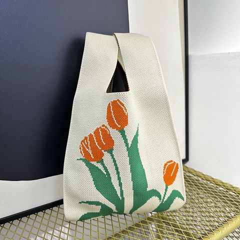 Women's Medium Polyester Color Block Flower Butterfly Cute Open Handbag Shopping Bags