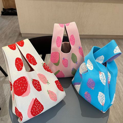 Women's Medium Polyester Strawberry Cute Bucket Open Handbag Shopping Bags