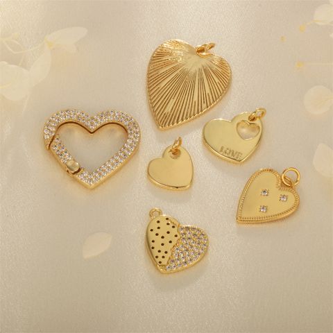 Copper-Plated Gold Color Retaining Micro Inlaid Zirconium Heart-Shaped Letter Spring Fastener Three-Dimensional Hollow Line-Shaped Pendant Bracelet Necklace Accessories