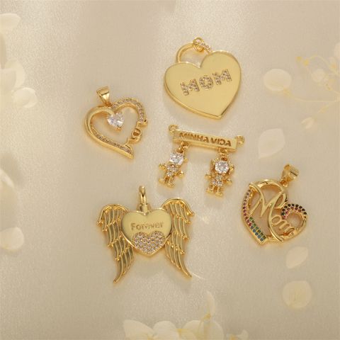 Europe And America Cross Border Copper Plating Color Retention Color Zirconium Micro-Inlaid Hollow Heart Shape Letters Pro Men And Women Wings Accessories Overseas Hot Sale