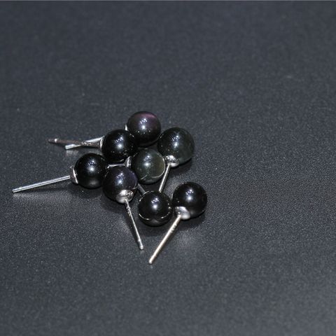 1 Pair Simple Style Round Inlay Sterling Silver Obsidian Ear Studs