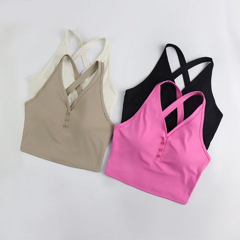 Sports Solid Color Nylon U Neck Active Tops Vest