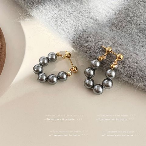 1 Pair Elegant U Shape Plating Inlay Copper Artificial Pearls Earrings