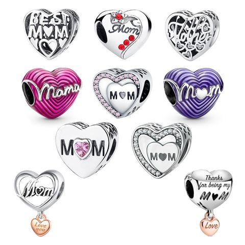 Cross-Border Supply Silver-Plated Beaded Small Pendant Mother's Love Heart-Shaped Series Diy Bracelet Jewelry Accessories Gift For Mother