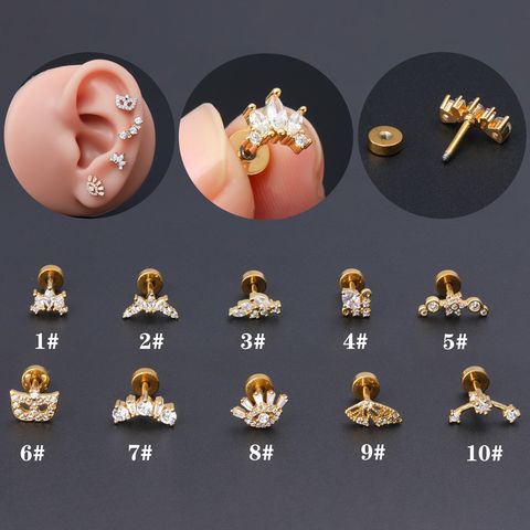 1 Piece Classic Style Geometric Polishing Plating Inlay Stainless Steel Copper Diamond 18K Gold Plated Cartilage Earrings