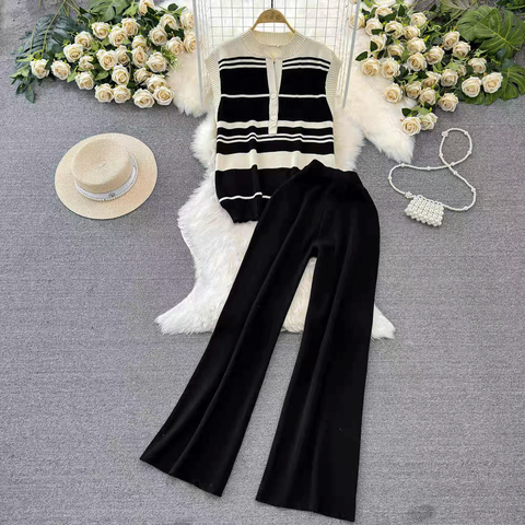 Daily Women's Casual Classic Style Stripe Knit Pants Sets Pants Sets