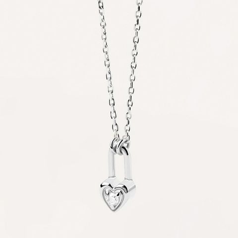 Sterling Silver Simple Style Heart Shape Key Lock Plating Inlay Zircon Pendant Necklace