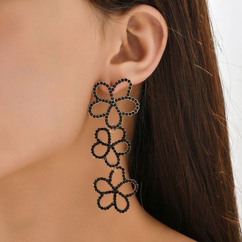 1 Pair IG Style Exaggerated Flower Plating Inlay Alloy Rhinestones Drop Earrings