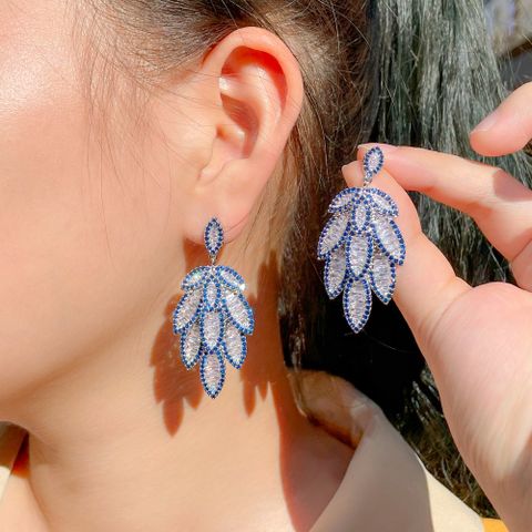 1 Pair Casual Romantic Leaves Inlay Copper Zircon White Gold Plated Drop Earrings
