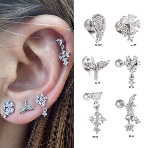 1 Piece Ear Cartilage Rings & Studs IG Style Simple Style Geometric Brass Plating Inlay Zircon Ear Cartilage Rings & Studs