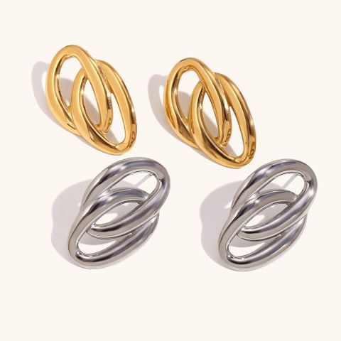 Casual Simple Style Double Ring Stainless Steel Ear Studs 1 Pair