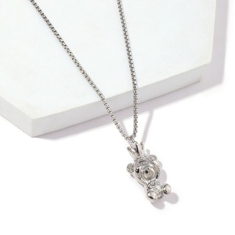 Stainless Steel 18K Gold Plated Roman Style Cute Bear Pendant Necklace