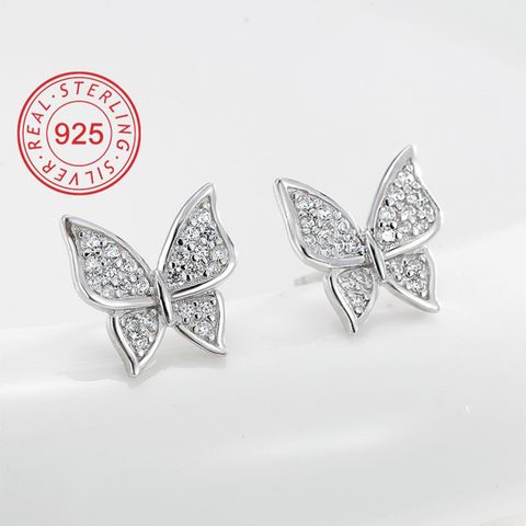 Simple Style Classic Style Solid Color Sterling Silver Inlay Zircon Girl'S Earrings