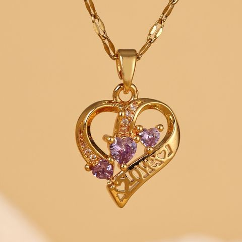 Stainless Steel 18K Gold Plated Casual Simple Style Heart Shape Zircon Pendant Necklace