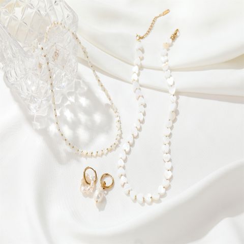 IG Style Sweet Star Heart Shape Stainless Steel Freshwater Pearl Beaded Women's Earrings Necklace