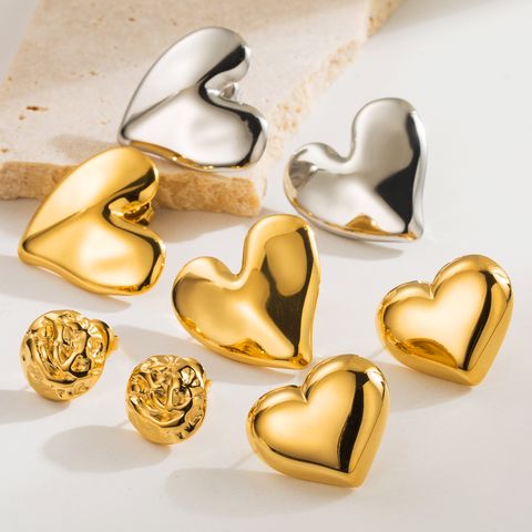 1 Pair Cute Simple Style Heart Shape Stainless Steel 14K Gold Plated Ear Studs