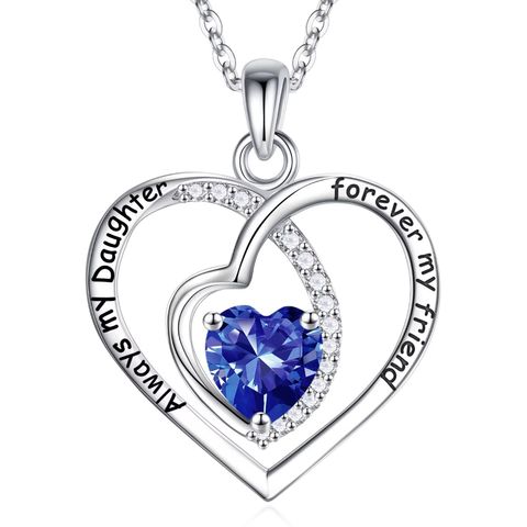 Sterling Silver Cute Sweet Heart Shape Rose Plating Inlay Zircon Pendant Necklace