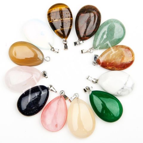 Flat Water Drop Pendant Crystal Jade Flat Water Drop Pendant Obsidian Pendant Necklace Semi-Finished Product Ornament Accessories