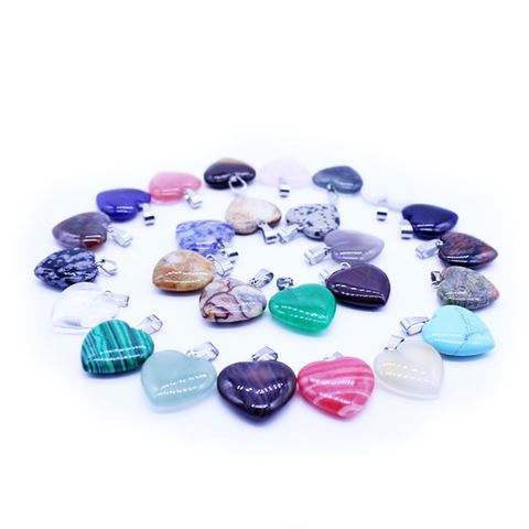 16mm Obsidian Agate Heart Pendant Crystal Natural Stone Heart Love Heart Necklace Earrings Semi-Finished Parts