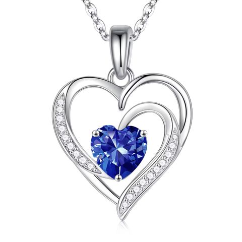 Sterling Silver IG Style Cute Sweet Heart Shape Plating Hollow Out Inlay Birthstone Zircon Pendant Necklace