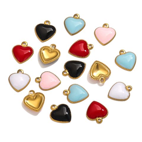 Stainless Steel Oil Drop Peach Heart Love Heart Small Pendant Titanium Steel Enamel Color Pendant Diy Handmade Jewelry Accessories Lot