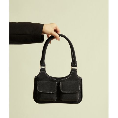 Women's Small Canvas Solid Color Elegant Zipper Baguette Bag