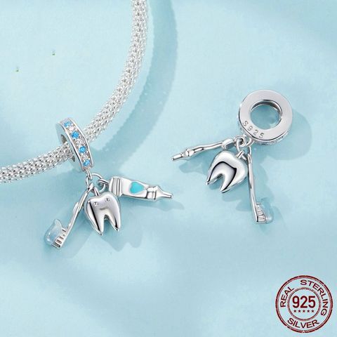 Silver Ziyun New Mini Brushing Three-Piece Set Diy Pendant Parts Fun Design Sense S925 Silver Bead Accessories