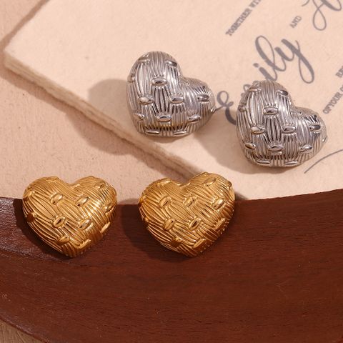1 Pair Vintage Style Simple Style Classic Style Heart Shape Stainless Steel 18K Gold Plated Ear Studs
