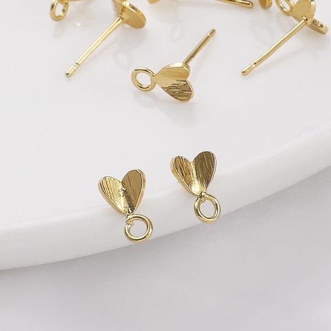 Color Retention 14K Gilded Brushed Small Peach Heart With Rings Love Heart Stud Earrings Handmade Diy Homemade Eardrops Earrings Accessories