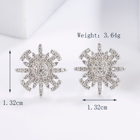 1 Pair Sweet Simple Style Sun Snowflake Plating Inlay Sterling Silver Zircon White Gold Plated Ear Studs