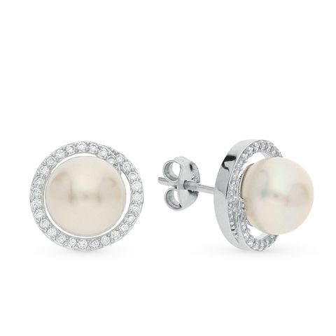 1 Pair Elegant Lady Geometric Inlay Sterling Silver Artificial Pearls Zircon White Gold Plated Ear Studs