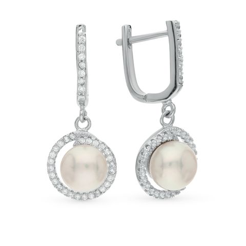 1 Pair Elegant Glam Luxurious Geometric Inlay Sterling Silver Artificial Pearls Zircon White Gold Plated Drop Earrings