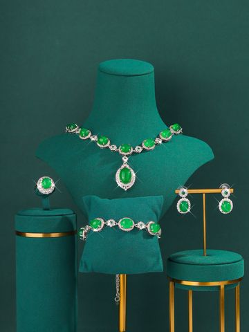 Copper Elegant Lady Inlay Geometric Zircon Jewelry Set