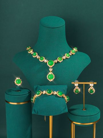 Copper Wedding Bridal Inlay Geometric Zircon Jewelry Set