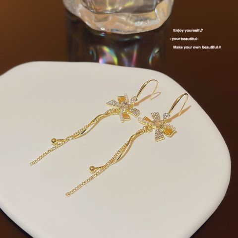 1 Piece IG Style Sweet Bow Knot Inlay Alloy Copper Zircon 18K Gold Plated Ear Hook